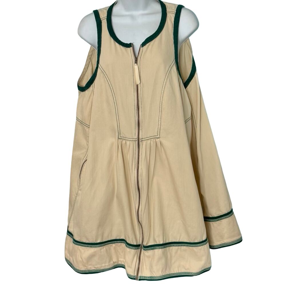 Anthropologie Pilcro Cream Green Zip Denim Mini Trapeze Dress size 1X NEW Tags - Picture 2 of 13